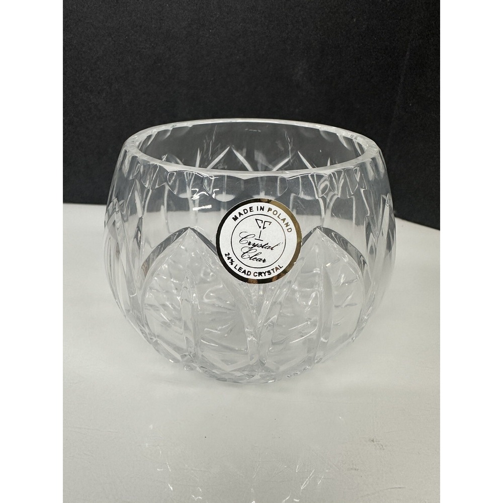 VTG Crystal Clear Bowl Votive Hand Cut Made In POLAND 24% Lead Glass Round 3.75"